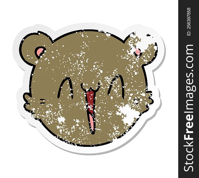 distressed sticker of a cute cartoon teddy bear face