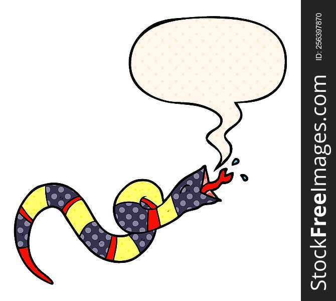 Cartoon Hissing Snake And Speech Bubble In Comic Book Style