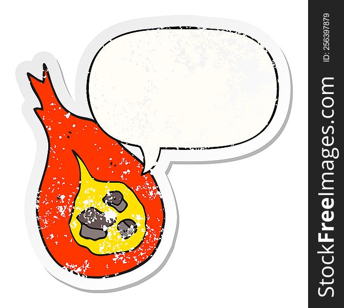 cartoon fireball with speech bubble distressed distressed old sticker. cartoon fireball with speech bubble distressed distressed old sticker