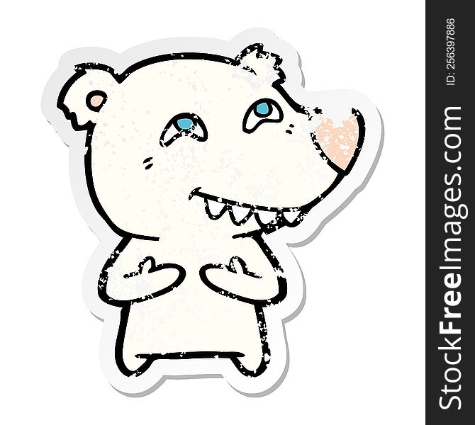 Distressed Sticker Of A Cartoon Polar Bear Showing Teeth