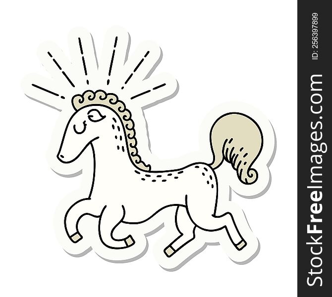 sticker of a tattoo style prancing stallion