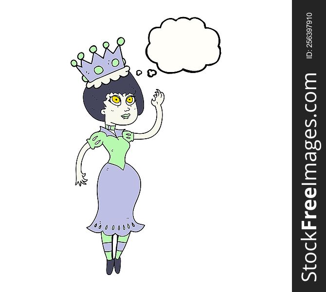 freehand drawn thought bubble cartoon vampire queen waving