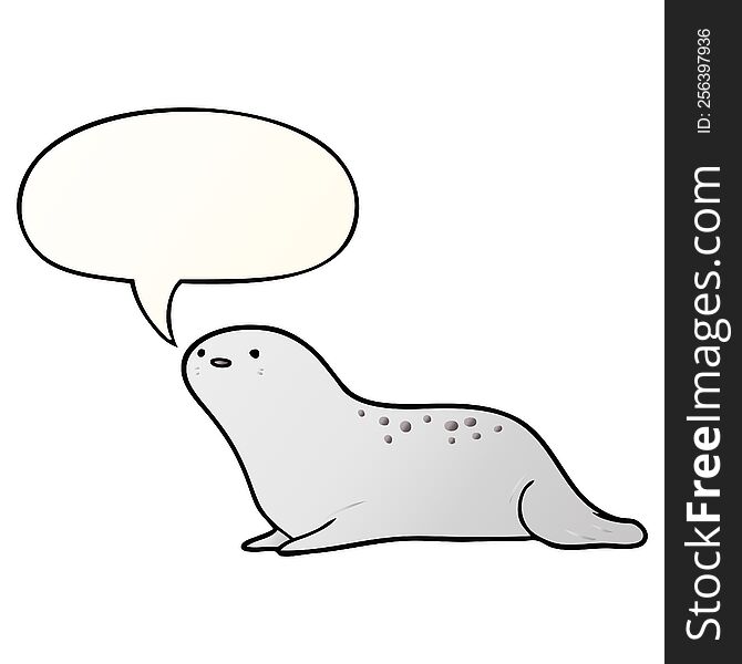 Cute Cartoon Seal And Speech Bubble In Smooth Gradient Style