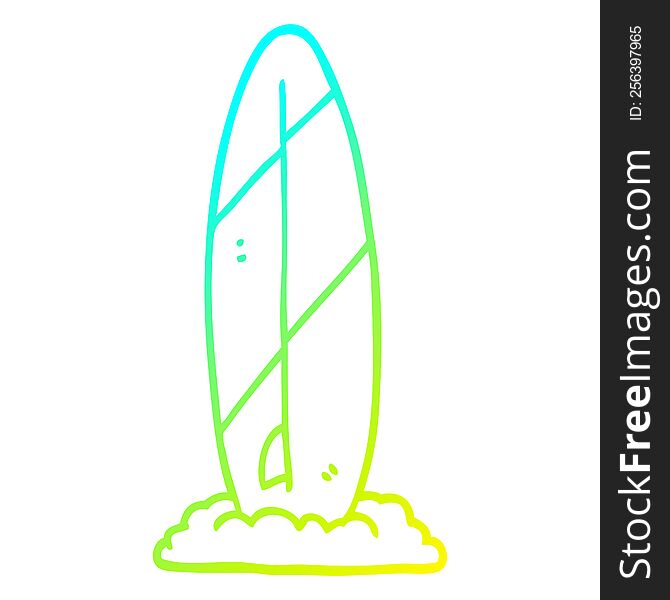 cold gradient line drawing of a cartoon surf board