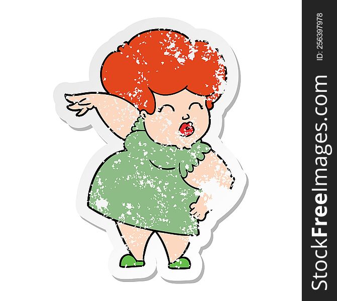 distressed sticker of a cartoon woman making hand gesture