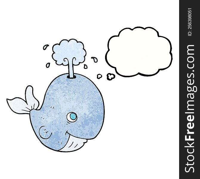 freehand drawn thought bubble textured cartoon whale spouting water