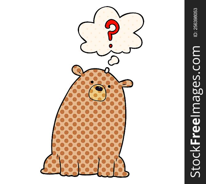 Cartoon Curious Bear And Thought Bubble In Comic Book Style