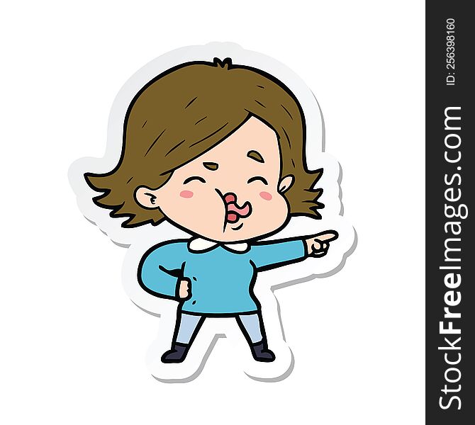 sticker of a cartoon girl pulling face