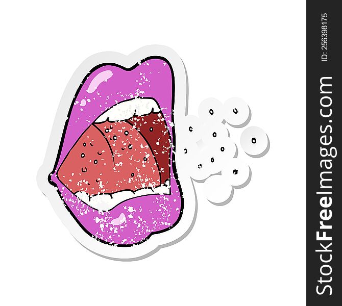 retro distressed sticker of a cartoon sneezing mouth