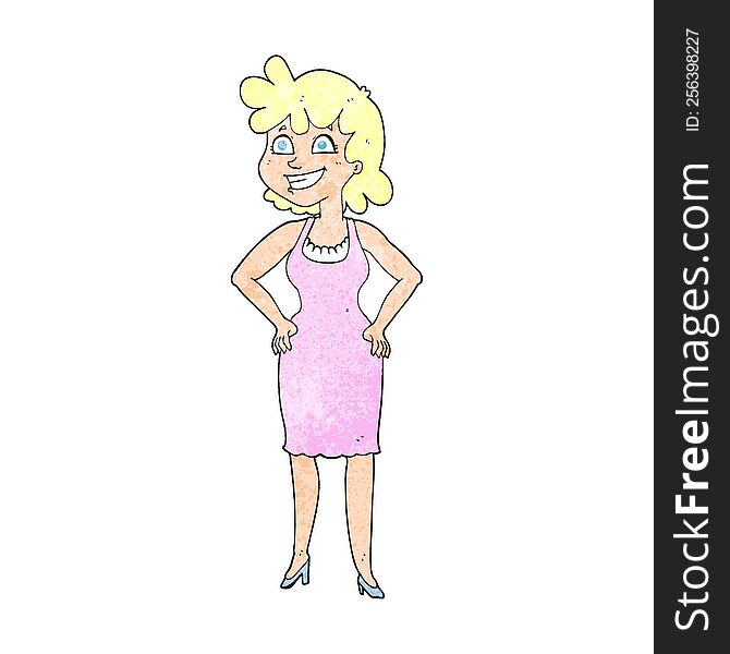 Textured Cartoon Happy Woman Wearing Dress