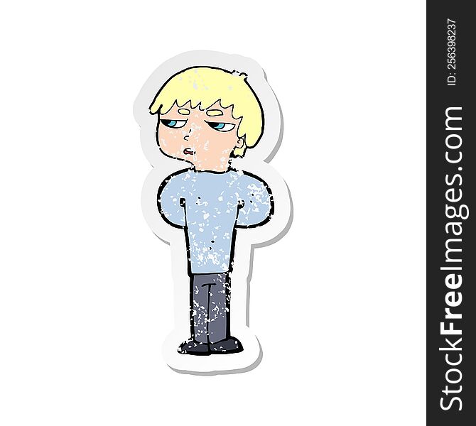 retro distressed sticker of a cartoon antisocial boy