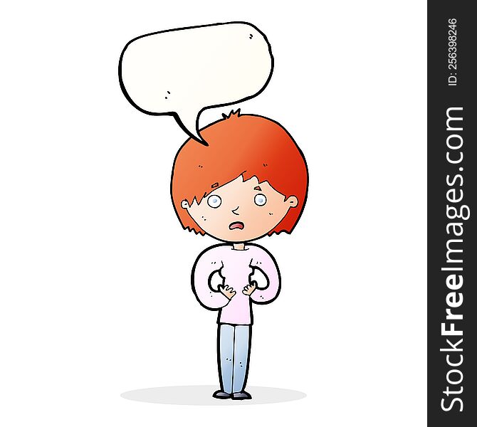 Cartoon Woman Making Who Me Gesture With Speech Bubble