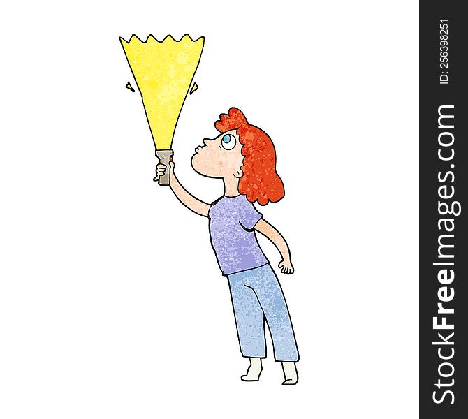 textured cartoon woman searching with torch