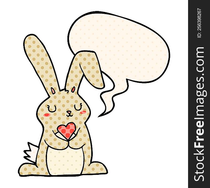 Cartoon Rabbit In Love And Speech Bubble In Comic Book Style