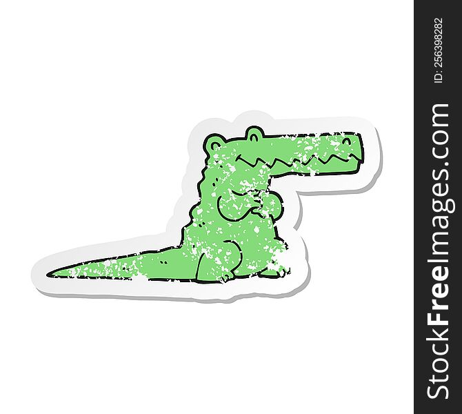 distressed sticker of a cartoon crocodile