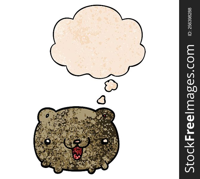 Funny Cartoon Bear And Thought Bubble In Grunge Texture Pattern Style
