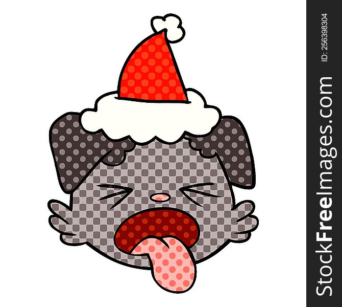 Comic Book Style Illustration Of A Dog Face Wearing Santa Hat