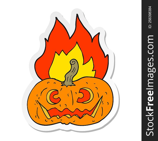 Sticker Of A Cartoon Flaming Halloween Pumpkin