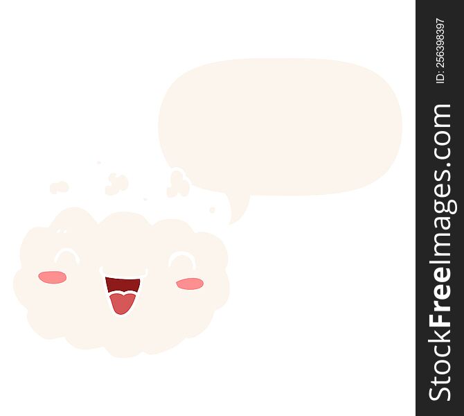 Happy Cartoon Cloud And Speech Bubble In Retro Style