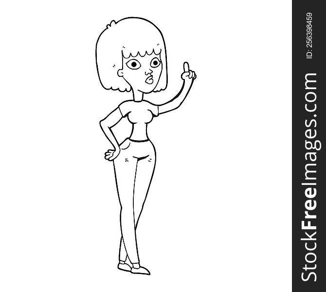 Black And White Cartoon Woman With Idea