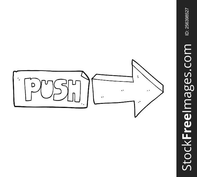 freehand drawn black and white cartoon push door sign