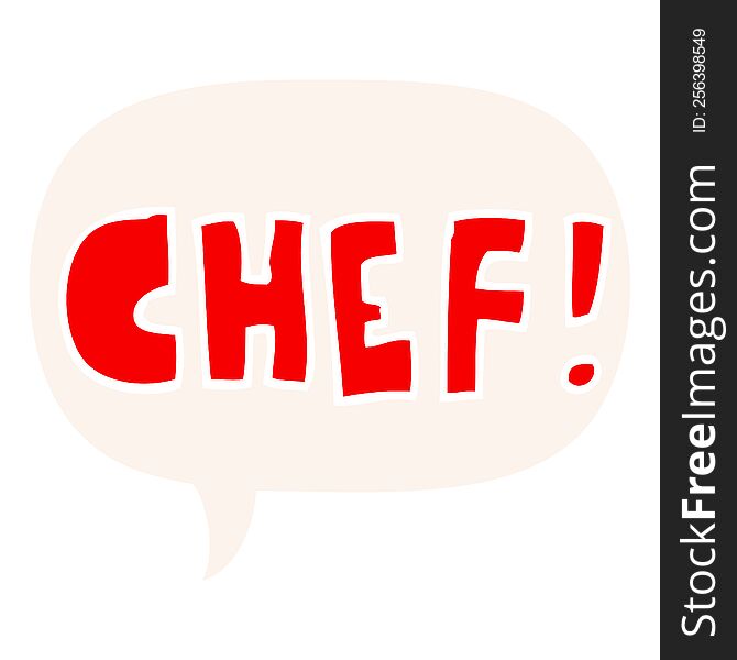 cartoon word chef with speech bubble in retro style