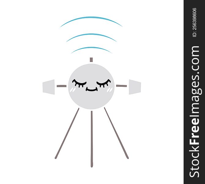 flat color retro cartoon of a space satellite