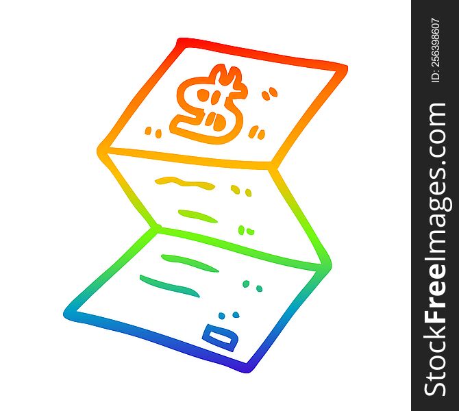 rainbow gradient line drawing of a cartoon legal money letter