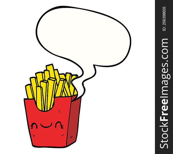 Cartoon Fries In Box And Speech Bubble