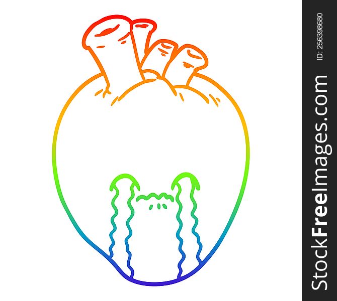 Rainbow Gradient Line Drawing Cartoon Heart