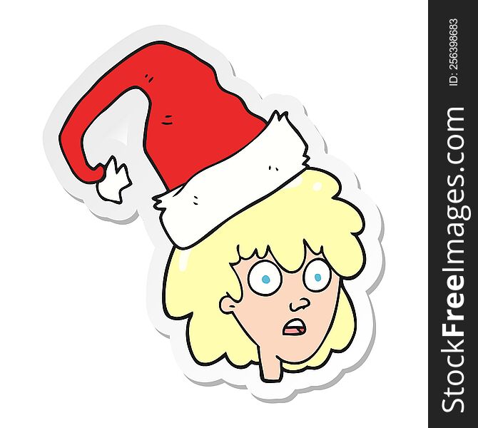 Sticker Of A Cartoon Woman With Santa Hat