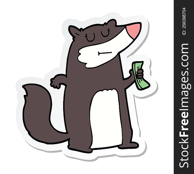 Sticker Of A Cartoon Badger Holding Cash