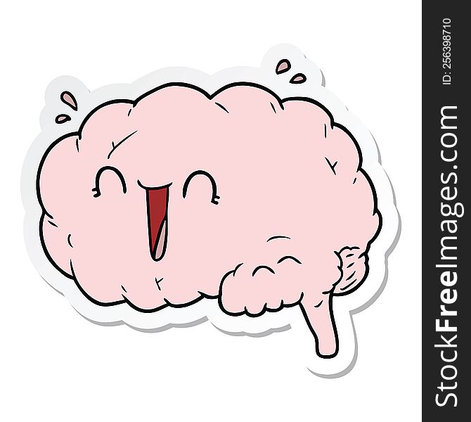 Sticker Of A Cartoon Brain Laughing