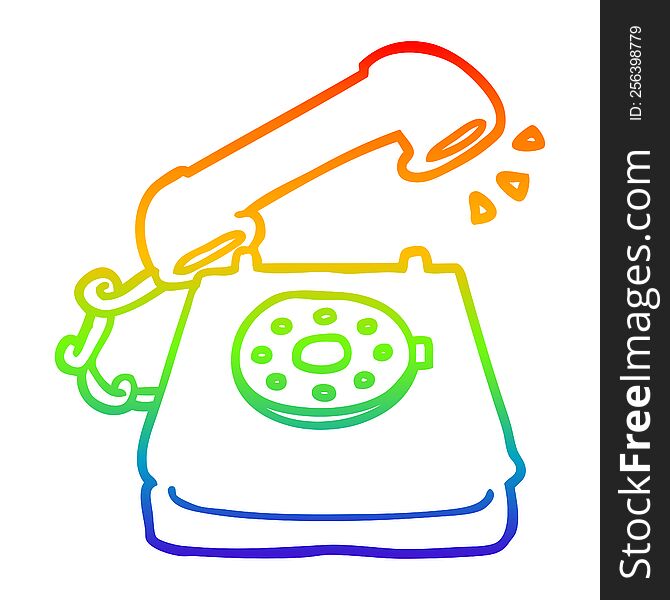 rainbow gradient line drawing of a cartoon ringing telephone