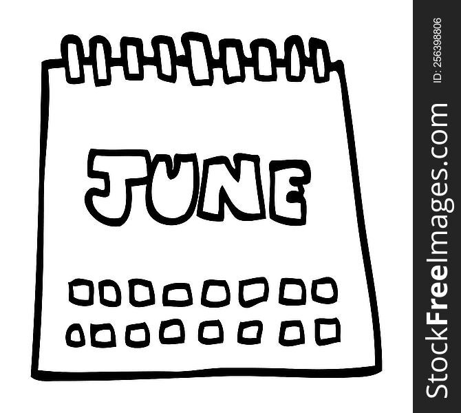 line drawing cartoon calendar showing month of june