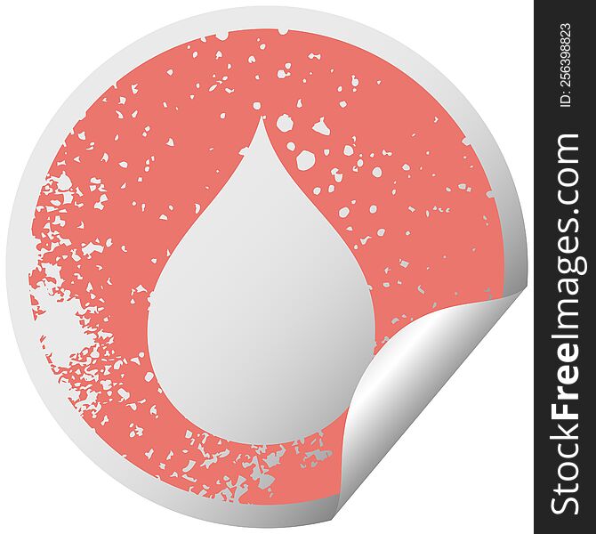 Quirky Distressed Circular Peeling Sticker Symbol Rain Drop