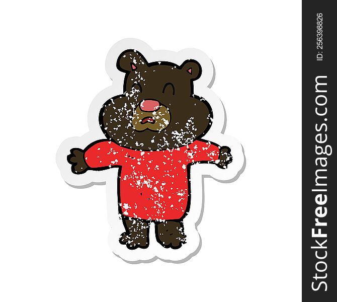 Retro Distressed Sticker Of A Cartoon Unhappy Black Bear