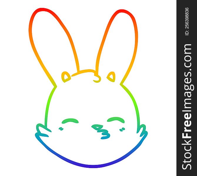 rainbow gradient line drawing of a cartoon bunny face considering