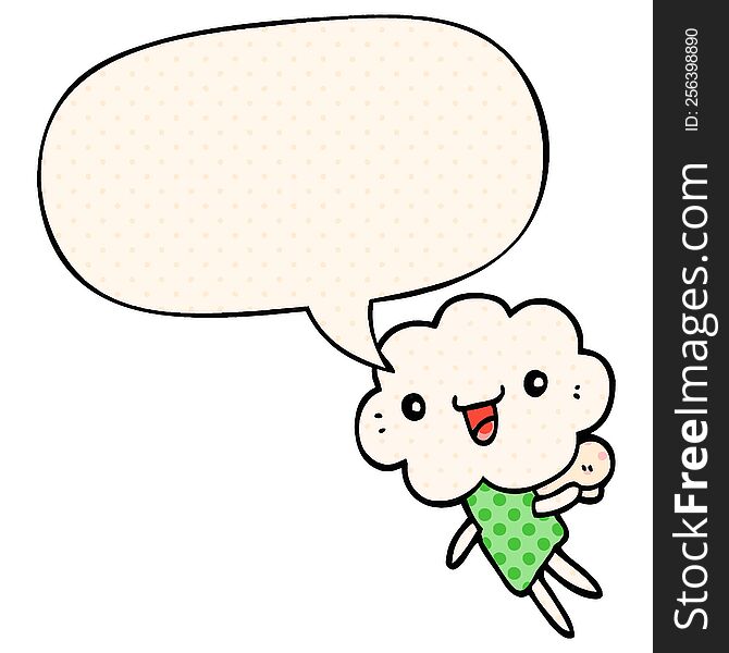 Cartoon Cloud Head Creature And Speech Bubble In Comic Book Style