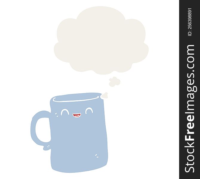 cartoon mug with thought bubble in retro style