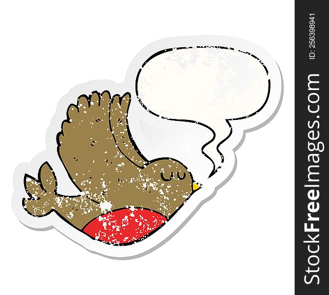 cartoon flying bird and speech bubble distressed sticker