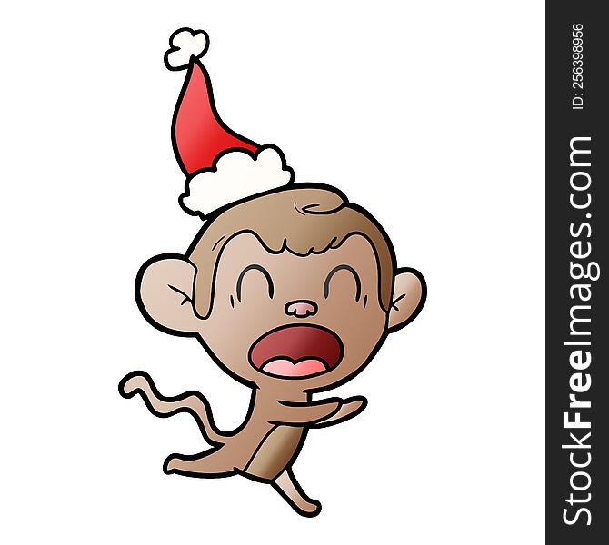 shouting hand drawn gradient cartoon of a monkey wearing santa hat. shouting hand drawn gradient cartoon of a monkey wearing santa hat