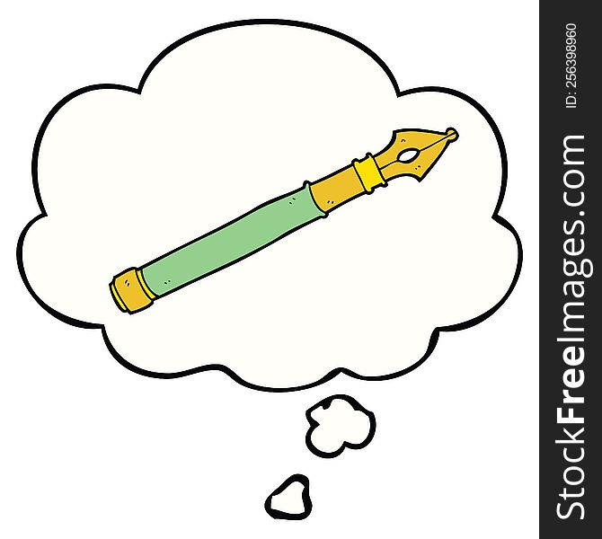 cartoon fountain pen with thought bubble. cartoon fountain pen with thought bubble
