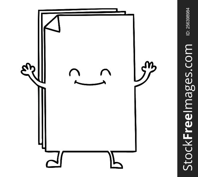 line drawing quirky cartoon happy stack of papers. line drawing quirky cartoon happy stack of papers