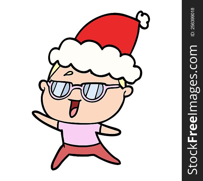 Line Drawing Of A Happy Woman Wearing Spectacles Wearing Santa Hat