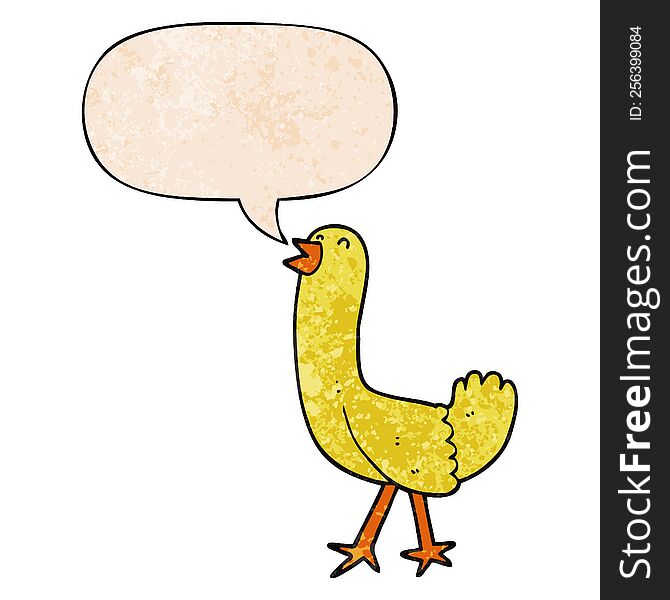 Cartoon Bird And Speech Bubble In Retro Texture Style