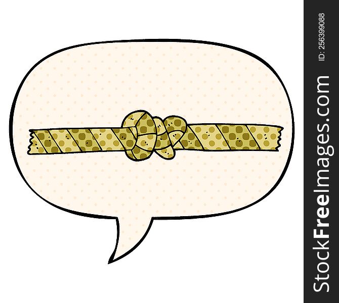 cartoon knotted rope with speech bubble in comic book style