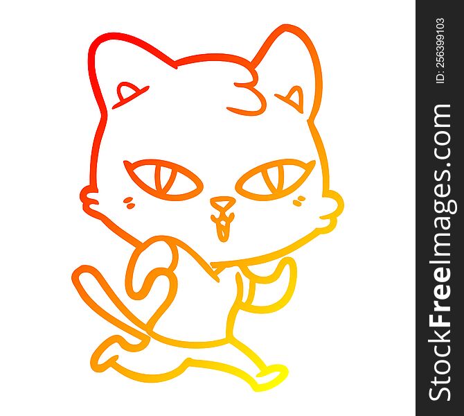 warm gradient line drawing of a cartoon cat out for a run