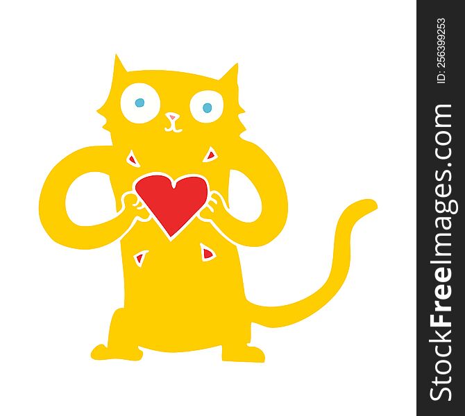 flat color illustration of cat with love heart. flat color illustration of cat with love heart