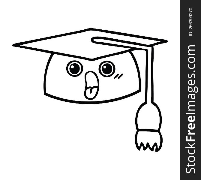 line drawing cartoon of a graduation hat